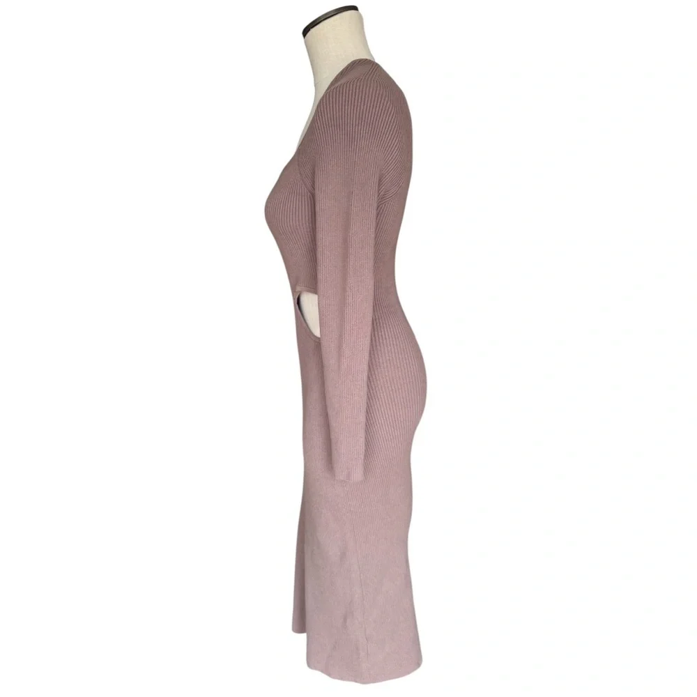 Abercrombie & Fitch Mauve Long Sleeve Bodycon Cut Out Sweater Maxi Dress Sz M